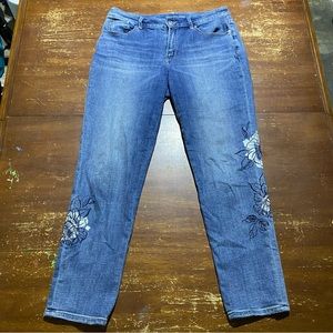 Chicos Womens Boy Friend Ankle Denim Jeans Floral Printed Size 4R 0 Peasant Boho